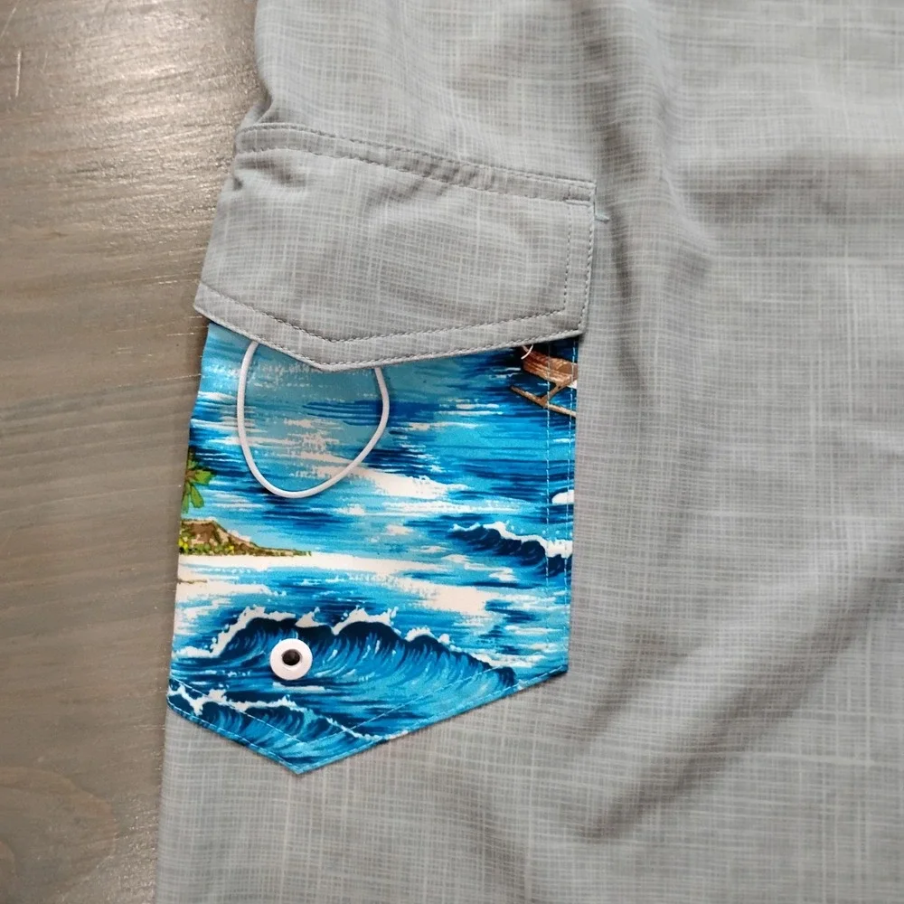Queen City Surfboards Board Shorts Mens 36 Gray Ocean Waist Cargo Beach Haven NJ